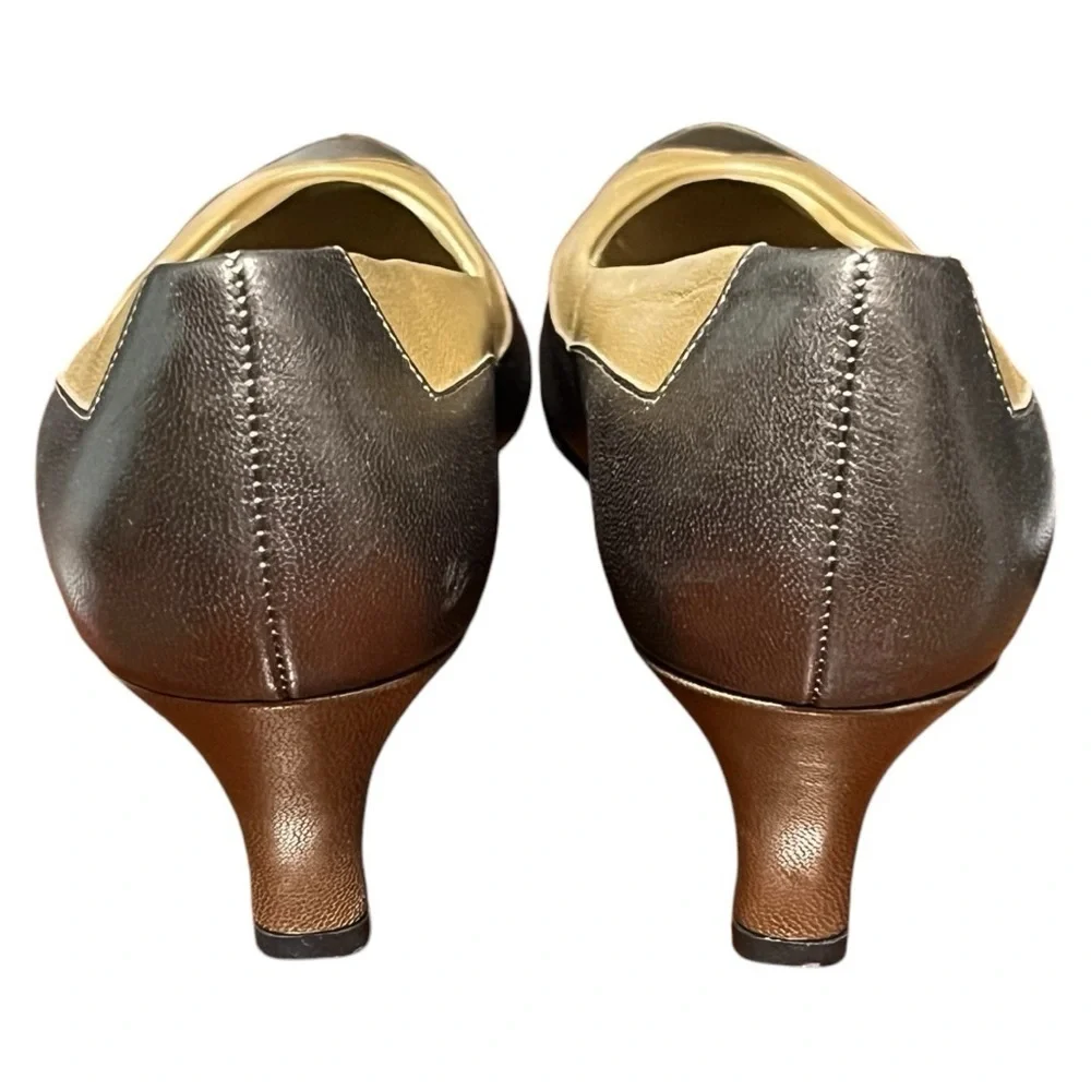Elby Comfort Flex Vintage 80s Metallic leather kitten heel slip-on dress shoes - Picture 5 of 10